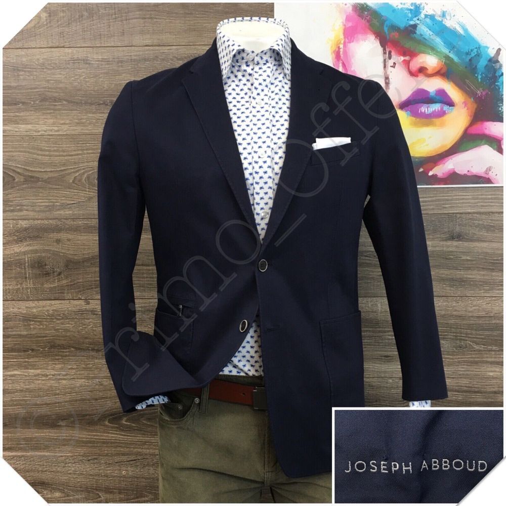 JOSEPH ABBOUD Mens Blazer Sport Coat Casual Jacket Size 40R Blue Cotton Suit